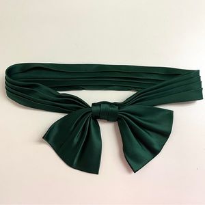 Vintage green pleated satin bow belt